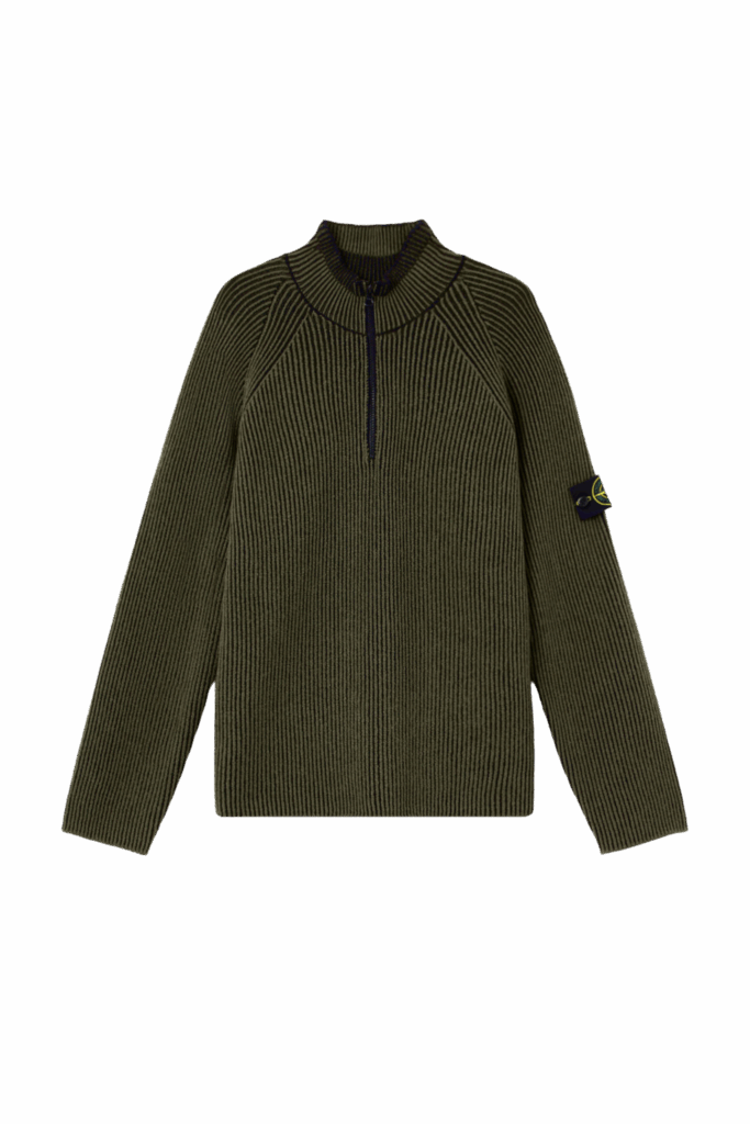 Pull Col Zippé Laine Kaki