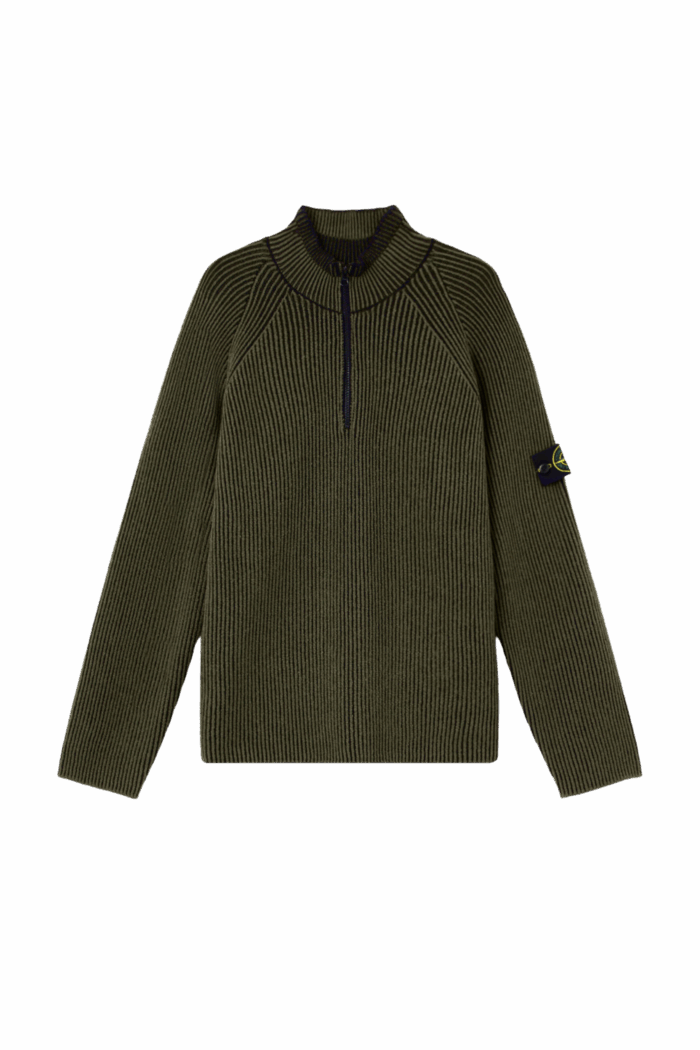 Pull Col Zippé Laine Kaki