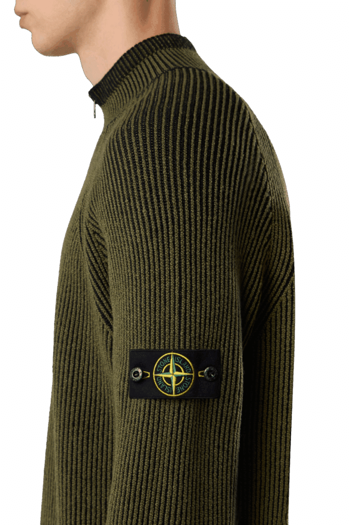 Pull Col Zippé Laine Kaki