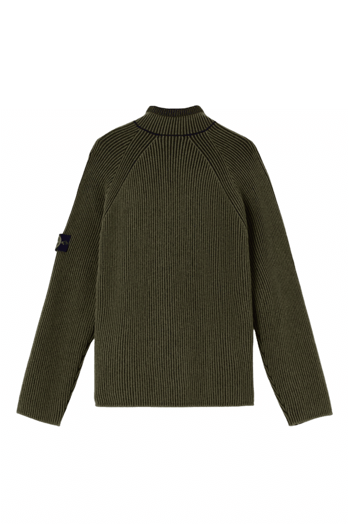Pull Col Zippé Laine Kaki