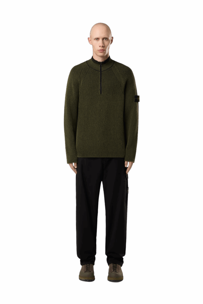Pull Col Zippé Laine Kaki