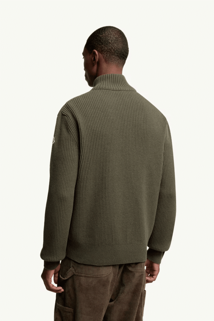 Cardigan Zippé Laine et Cachemire Vert Olive