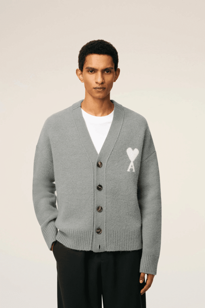 Cardigan Alpaga Gris Cœur Écru