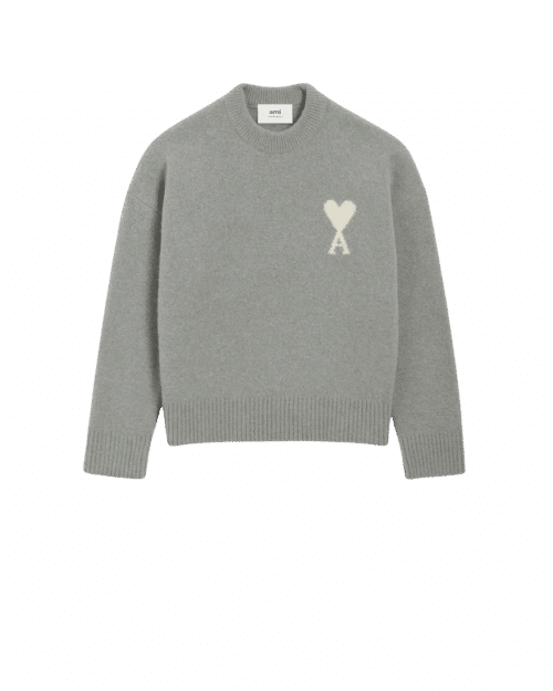 Pull Col Rond Alpaga Gris Cœur Écru