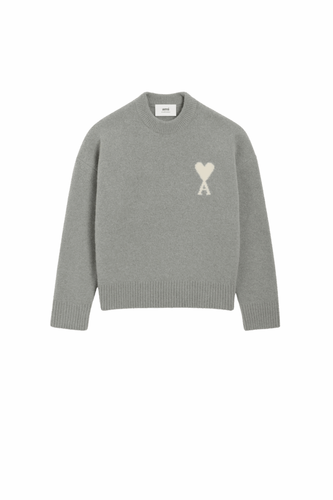 Pull Col Rond Alpaga Gris Cœur Écru