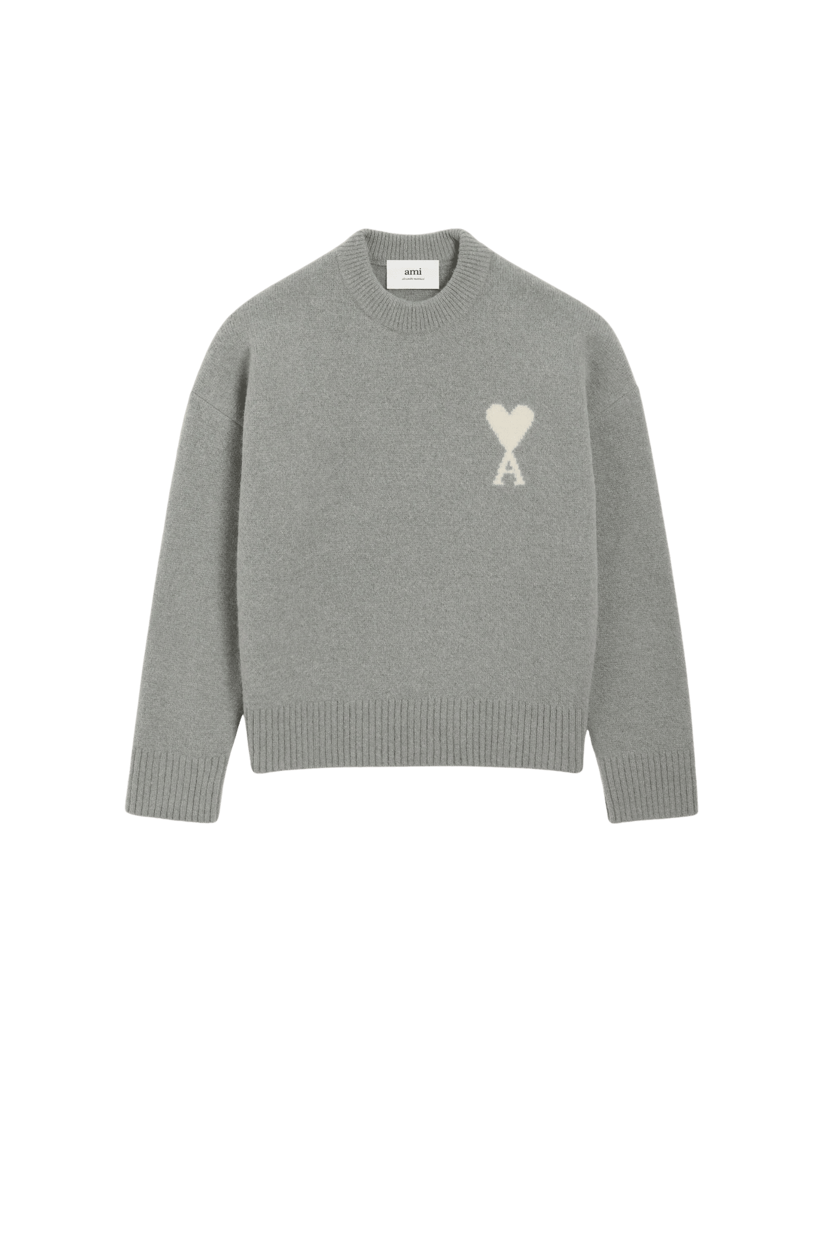 Pull Col Rond Alpaga Gris Cœur Écru