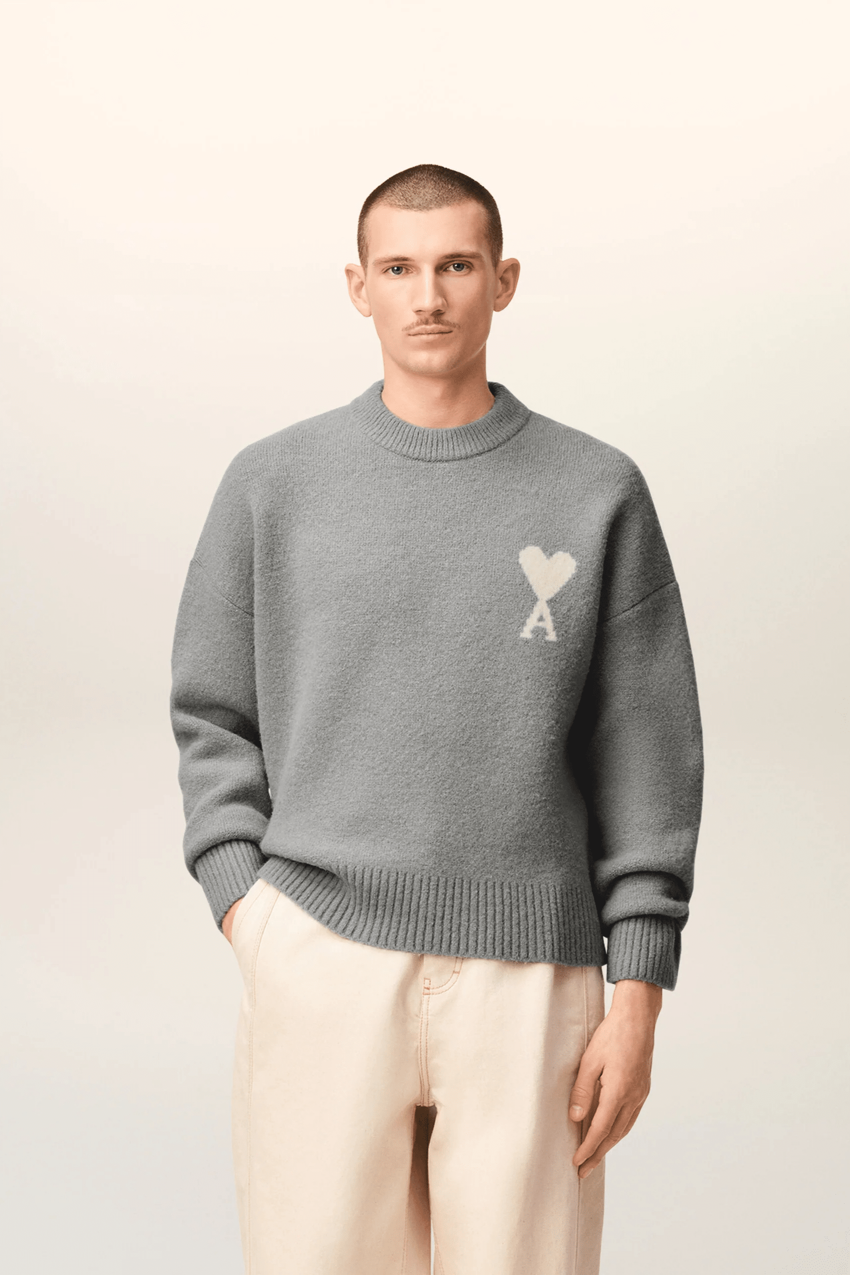 Pull Col Rond Alpaga Gris Cœur Écru