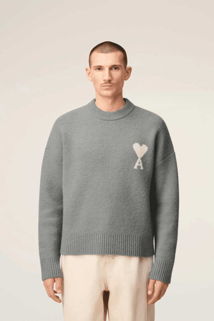 Pull Col Rond Alpaga Gris Cœur Écru