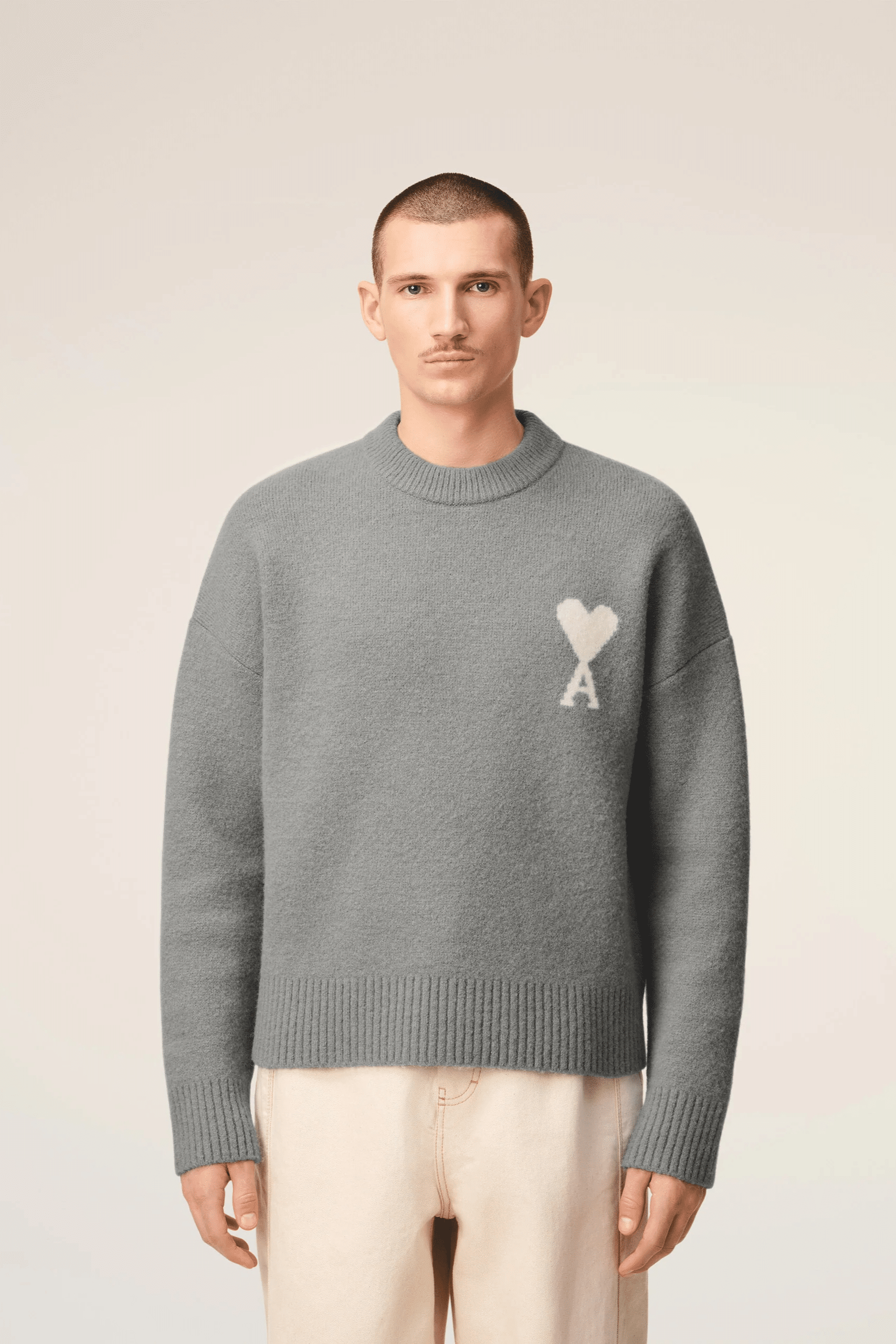Pull Col Rond Alpaga Gris Cœur Écru