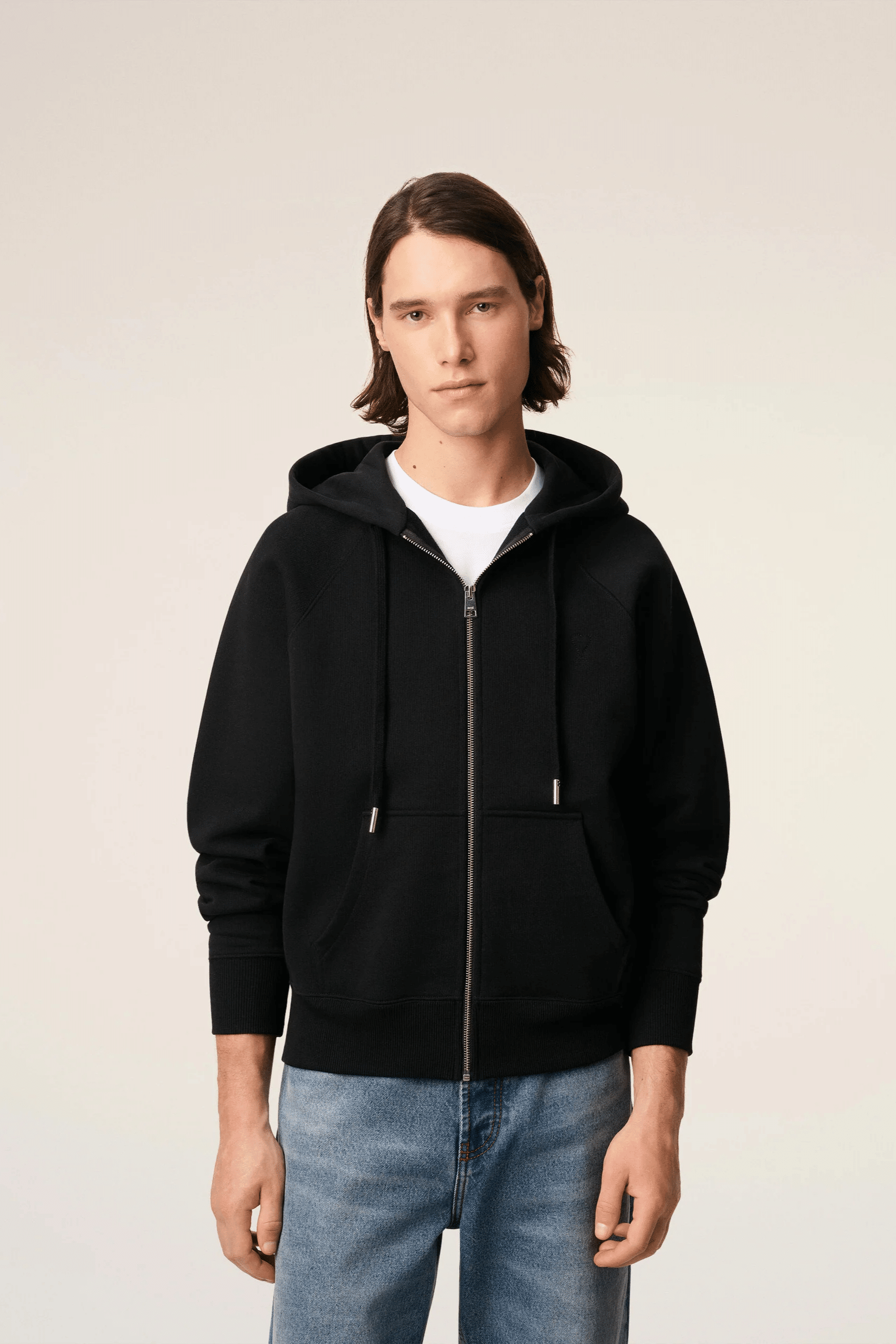 Hoodie Zippé Noir Cœur Embossé