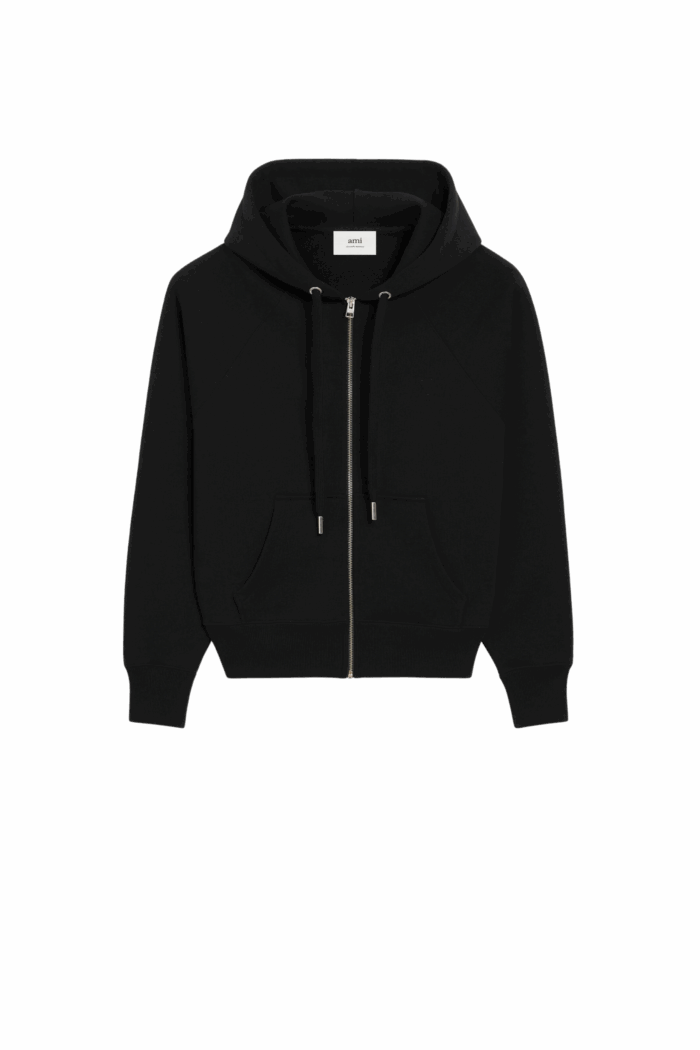 Hoodie Zippé Noir Cœur Embossé