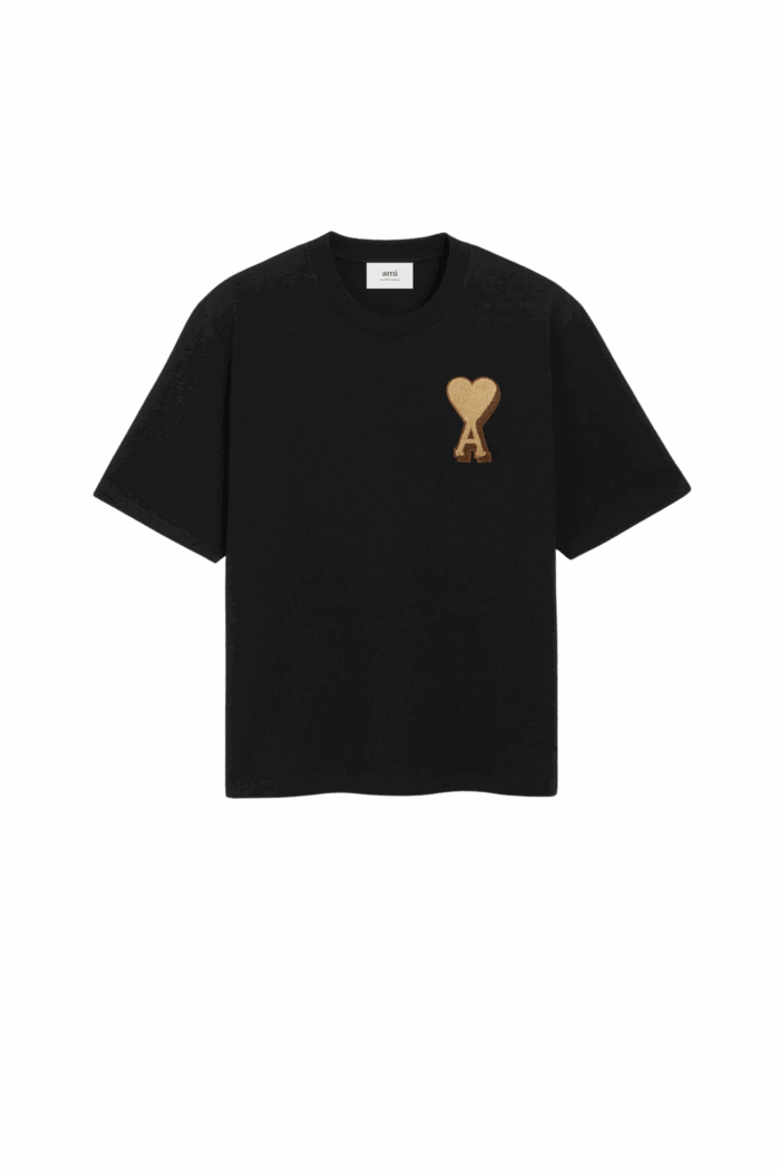 Tee-Shirt Noir Patch Cœur Contrasté