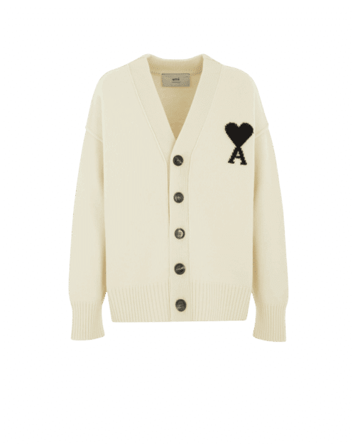 Cardigan Laine Écrue Cœur Noir