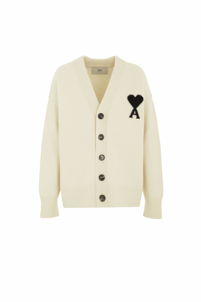 Cardigan Laine Écrue Cœur Noir
