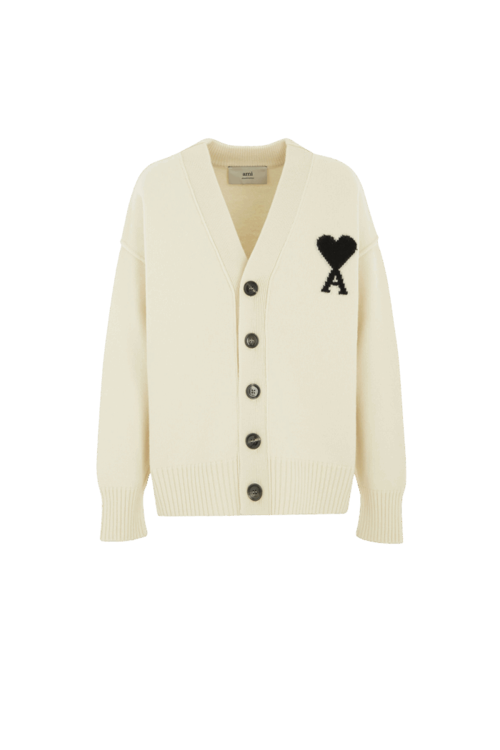Cardigan Laine Écrue Cœur Noir
