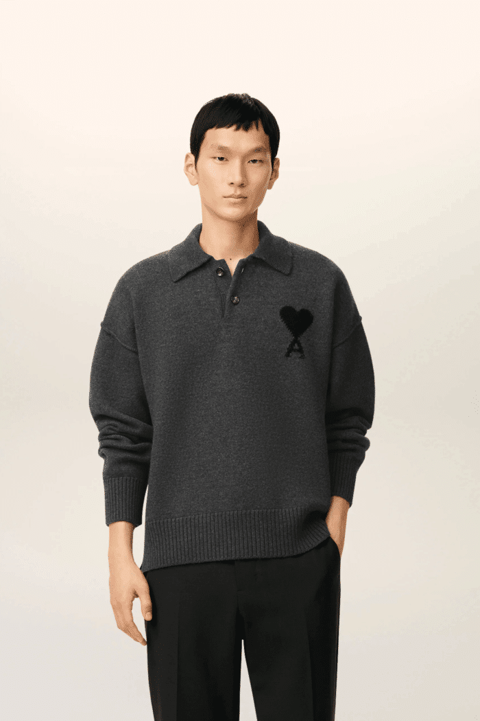 Pull Col Polo Gris Cœur Noir