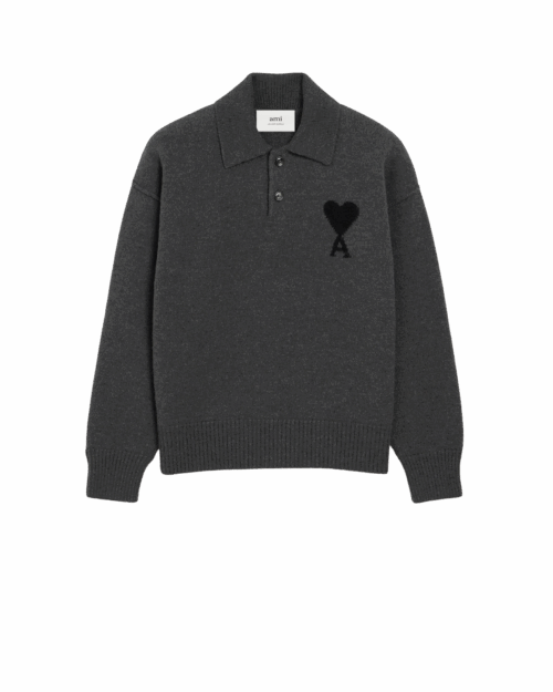 Pull Col Polo Gris Cœur Noir