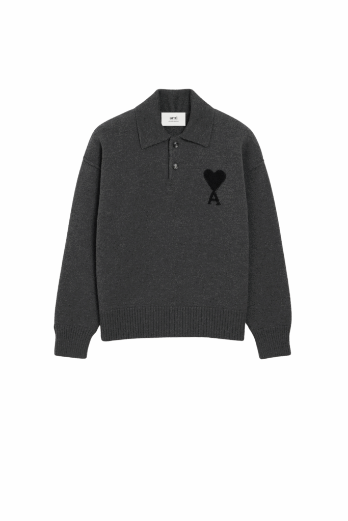 Pull Col Polo Gris Cœur Noir