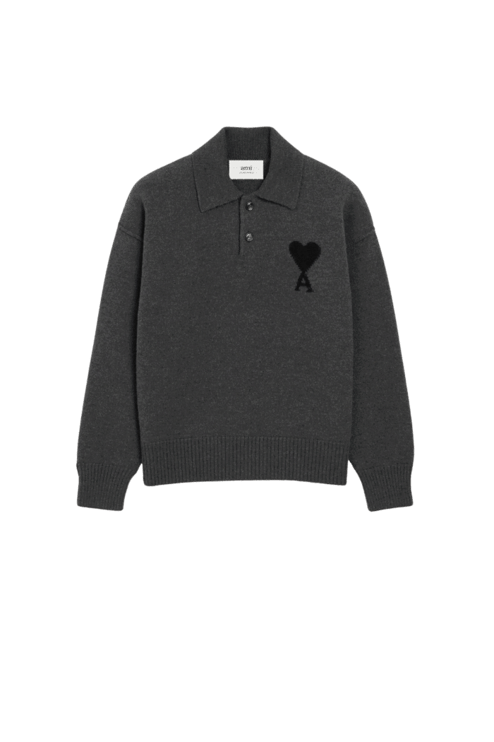 Pull Col Polo Gris Cœur Noir