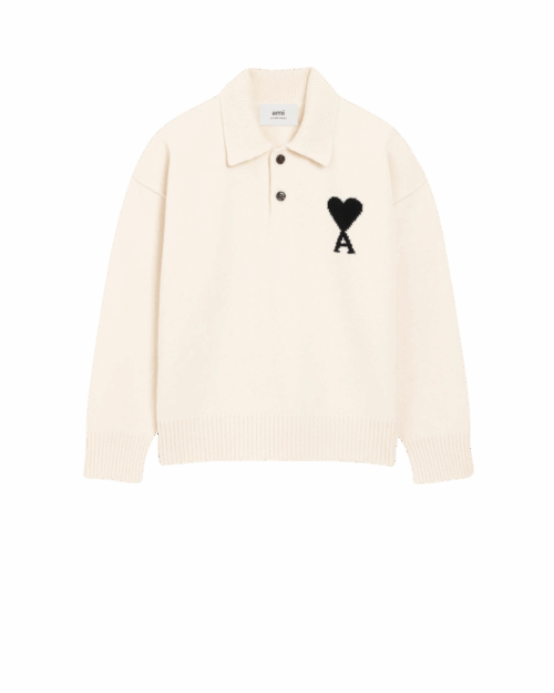 Pull Col Polo Ecru Cœur Noir