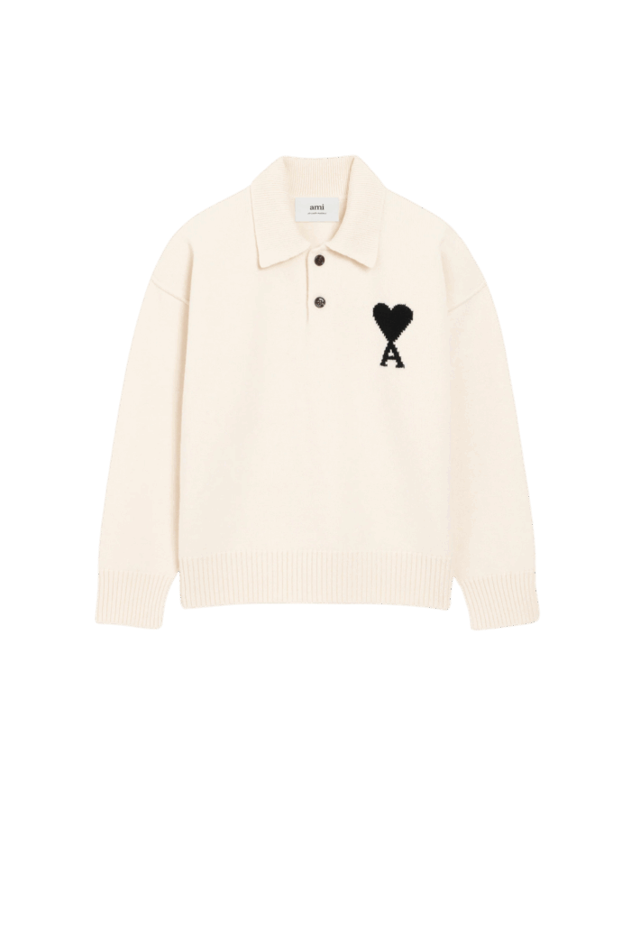Pull Col Polo Ecru Cœur Noir