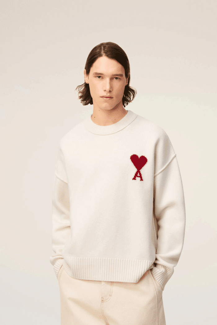 Pull Laine Ecru Cœur Rouge