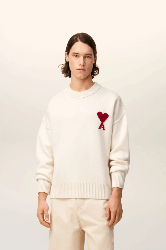 Pull Laine Ecru Cœur Rouge