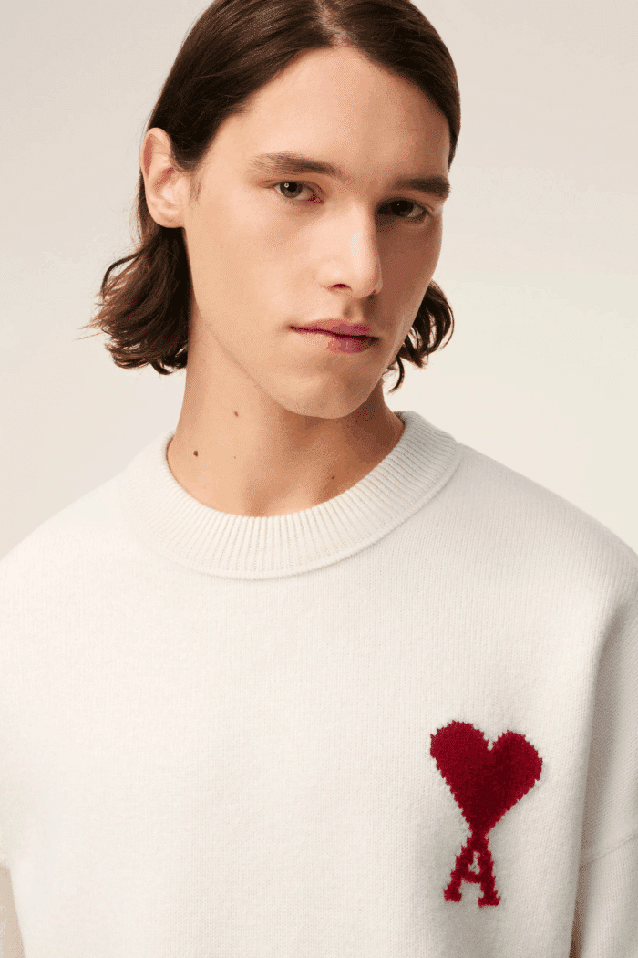 Pull Laine Ecru Cœur Rouge