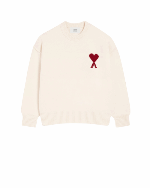 Pull Laine Ecru Cœur Rouge