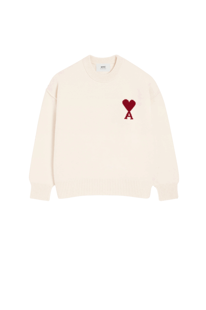 Pull Laine Ecru Cœur Rouge