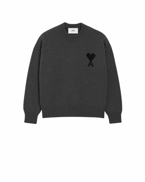 Pull Col Rond Gris Foncé Cœur Noir
