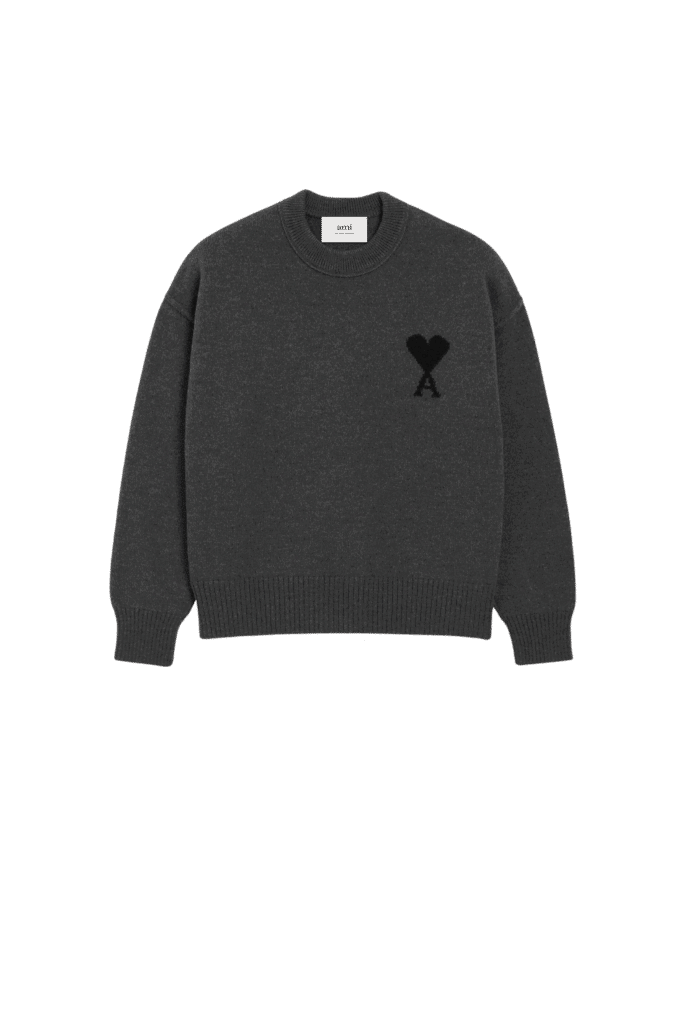 Pull Col Rond Gris Foncé Cœur Noir
