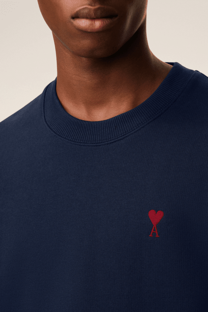 Sweat Coton Bleu Nuit Cœur Rouge