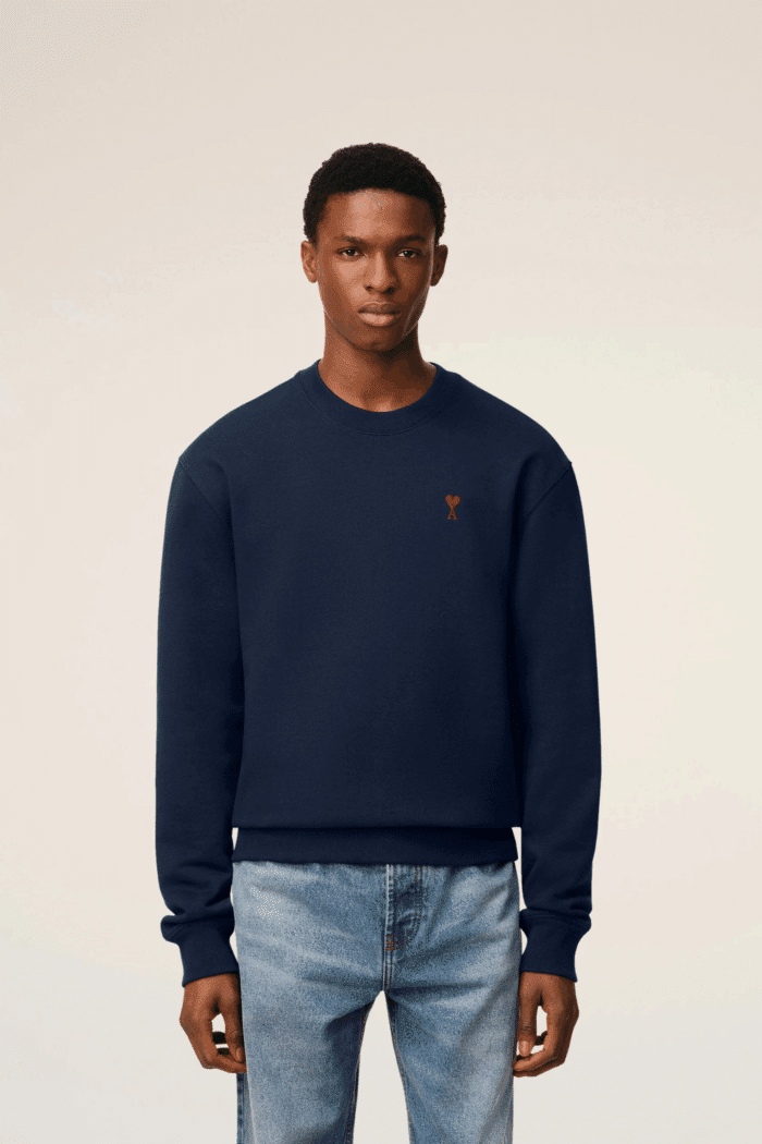 Sweat Coton Bleu Nuit Cœur Rouge