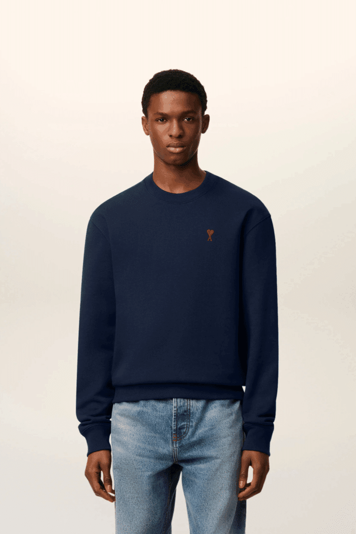 Sweat Coton Bleu Nuit Cœur Rouge