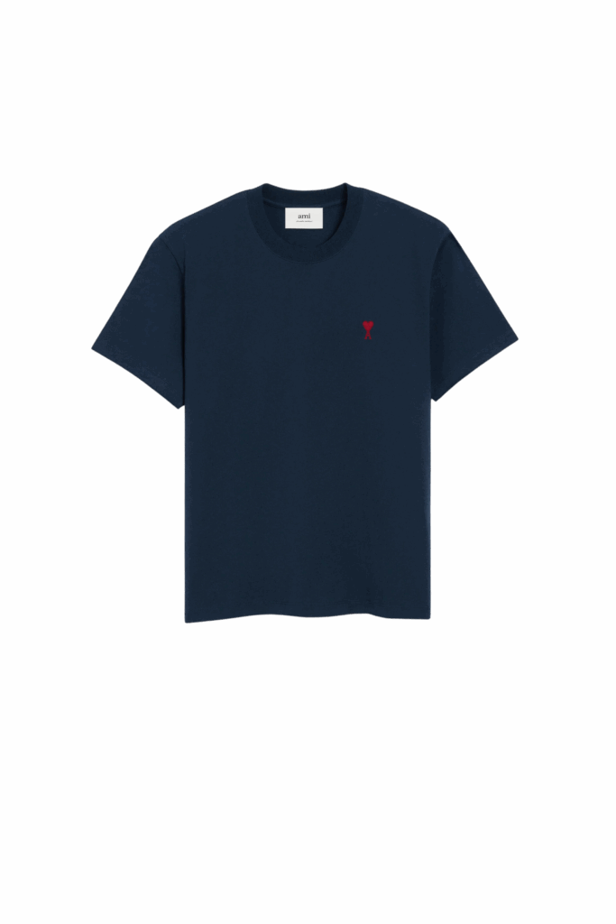tee-shirt bleu nuit cœur rouge