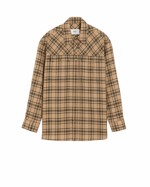 Chemise de Bucheron Laine Camel Noir