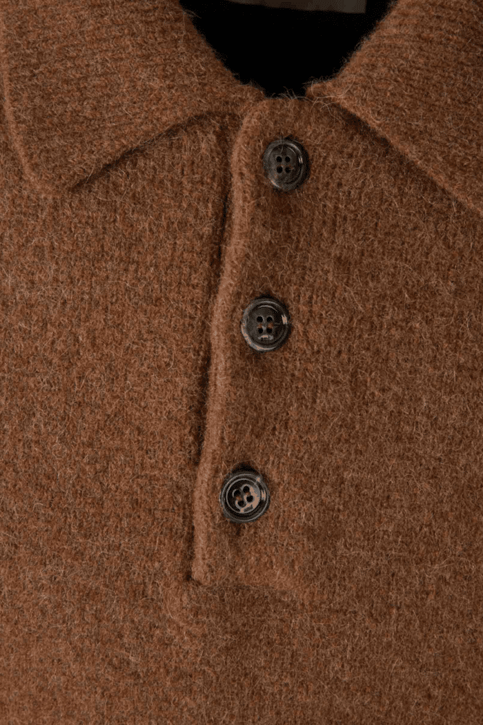 Pull Col Polo Laine Noisette Cœur Écru