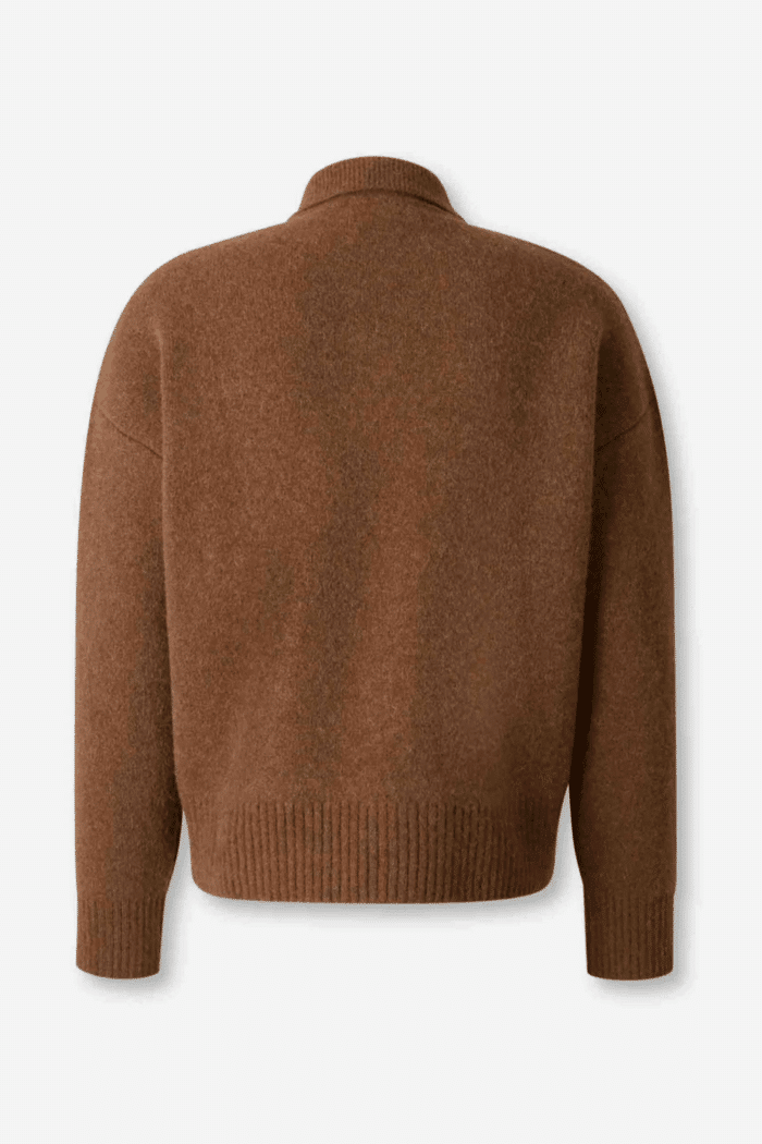 Pull Col Polo Laine Noisette Cœur Écru