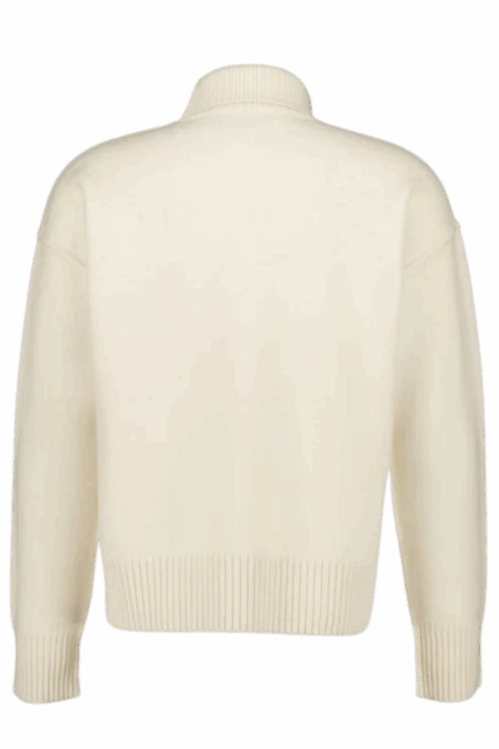 Pull Col Roulé Laine Écru Cœur Noir