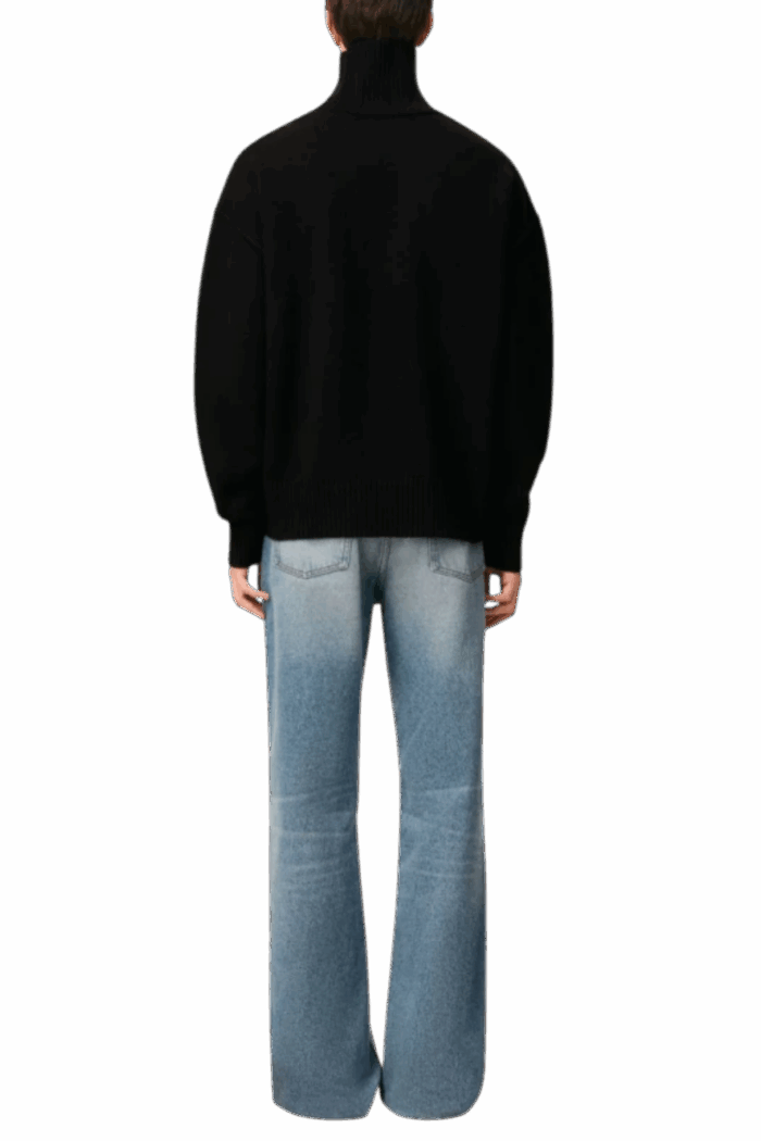 Pull Col Roulé Laine Noir Cœur Rouge