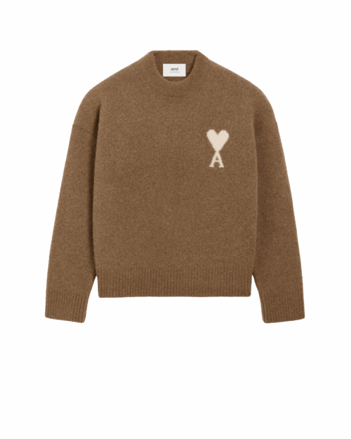 Pull Col Rond Alpaga Noisette Cœur Écru