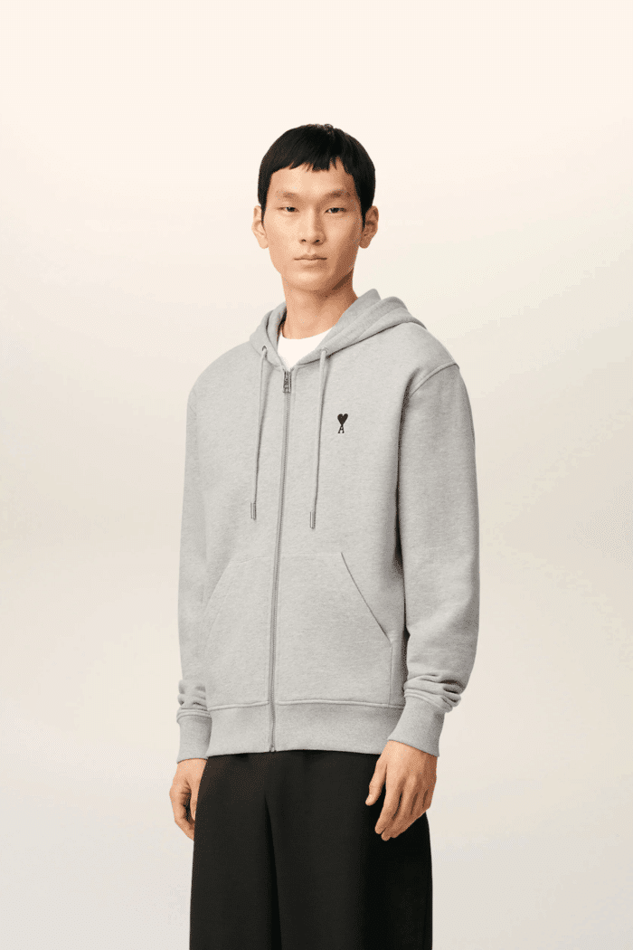 Hoodie Zippé Coton Gris Cœur Noir