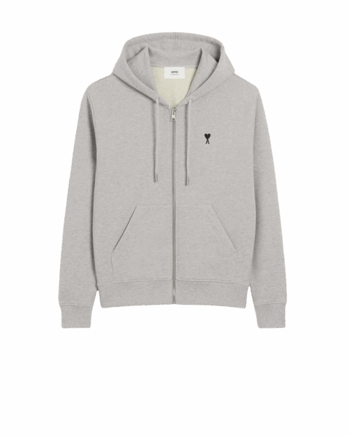 Hoodie Zippé Coton Gris Cœur Noir