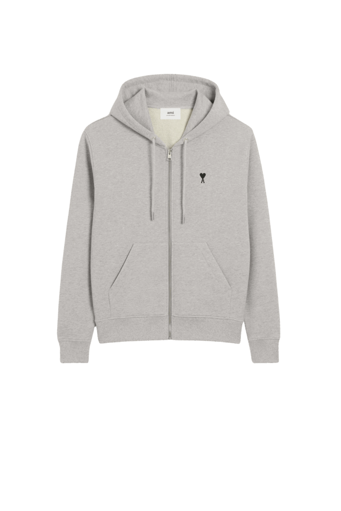 Hoodie Zippé Coton Gris Cœur Noir