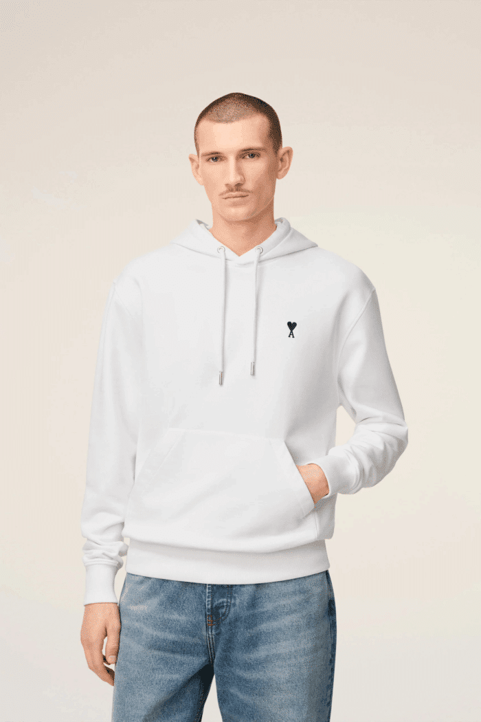 Hoodie Blanc Cœur Noir Coton