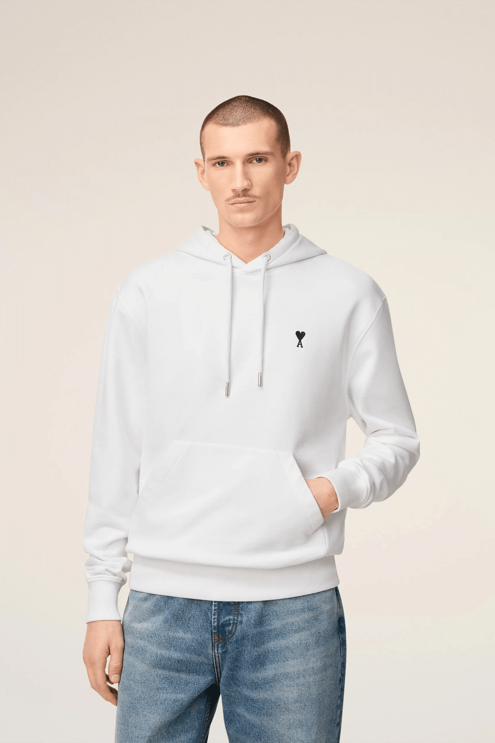 Hoodie Blanc Cœur Noir Coton