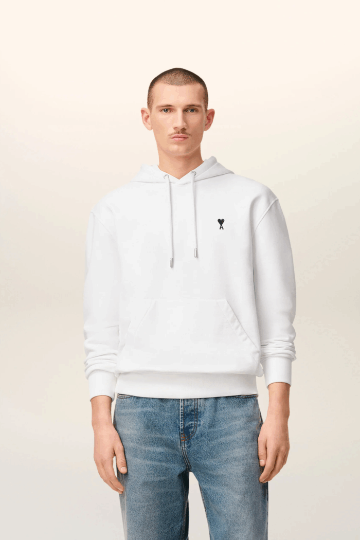 Hoodie Blanc Cœur Noir Coton