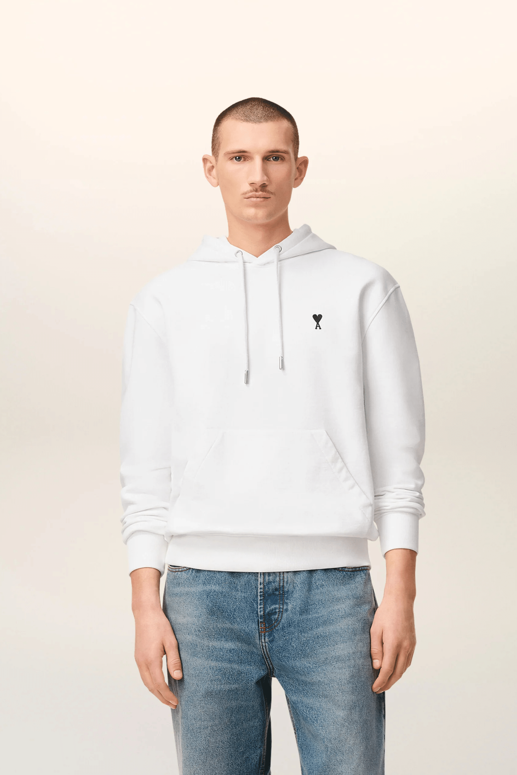 Hoodie Blanc Cœur Noir Coton