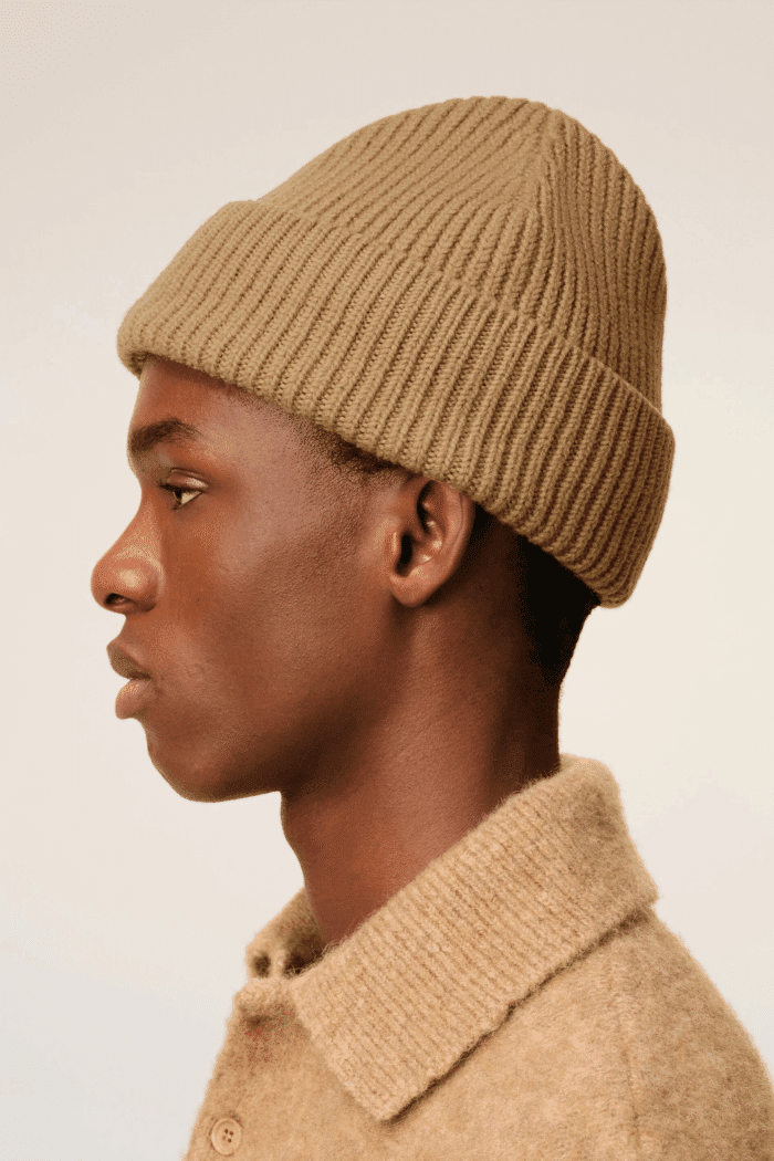 Bonnet Laine Camel Cœur Noir